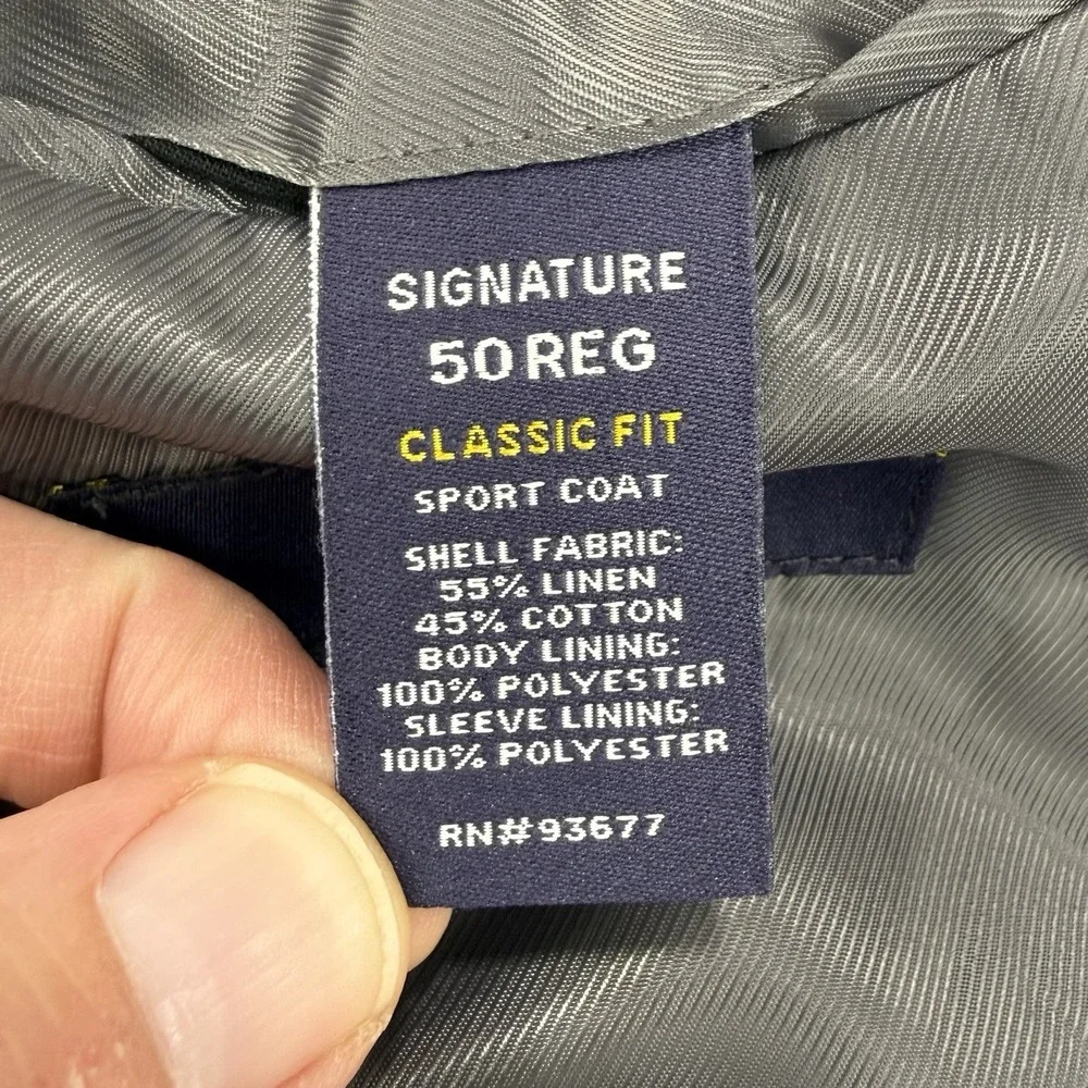 Stafford Linen Blazer Men's 50R Gray Classic Fit Signature Sport Coat Dual Vent